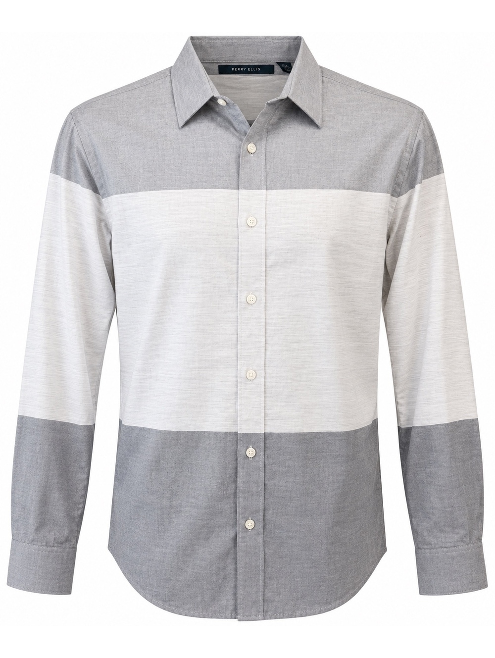 Perry Ellis Mens S Gray White Colorblock Cotton Long Sleeve Button Up Shirt NWT